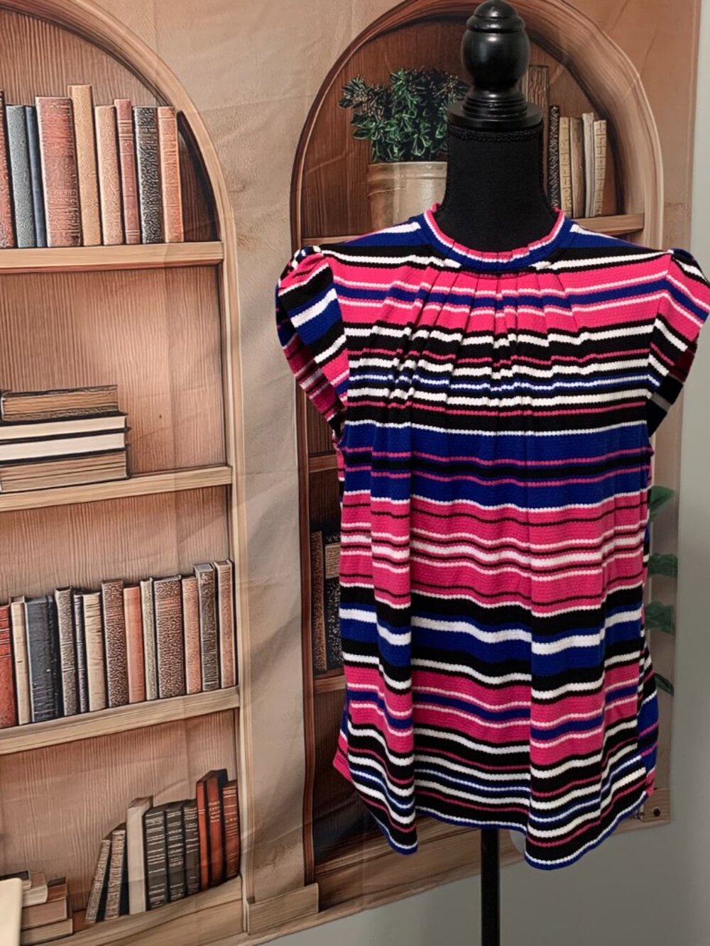 Elle Pink, Blue, White,Black Stripe Top